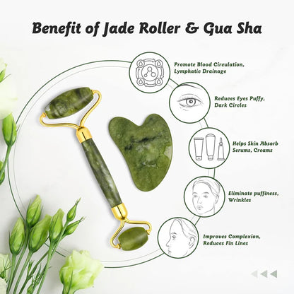 Facial Beauty - Pack Of Jade Face Roller & Gua Sha