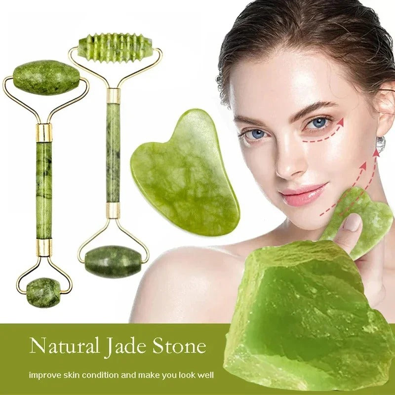 Facial Beauty - Pack Of Jade Face Roller & Gua Sha